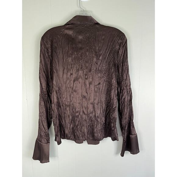 Vintage Y2K Brown Bell Sleeve Crinkle Top Blouse Large Fairy Romantic Textured - Picture 8 of 15